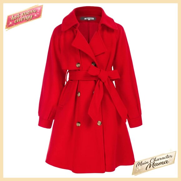 Girls Wool Blend Long Winter Coat with Belt Pockets 6-14Y